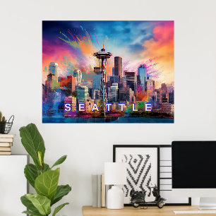 Seattle Skyline Graffiti Art  Poster
