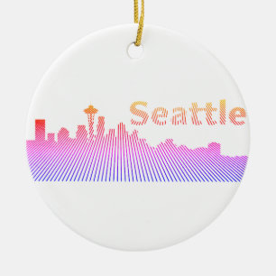 Seattle skyline graphic ceramic tree decoration