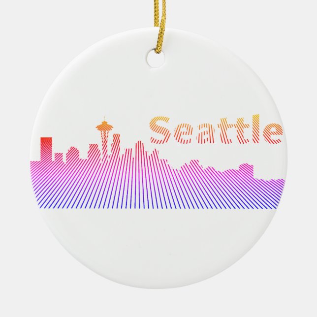 Seattle skyline graphic ceramic tree decoration (Front)