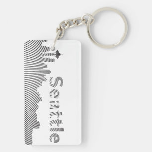 Seattle skyline graphic in black and white key ring