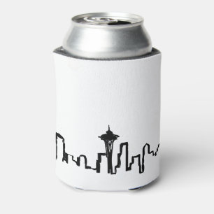 seattle skyline in black ink can cooler