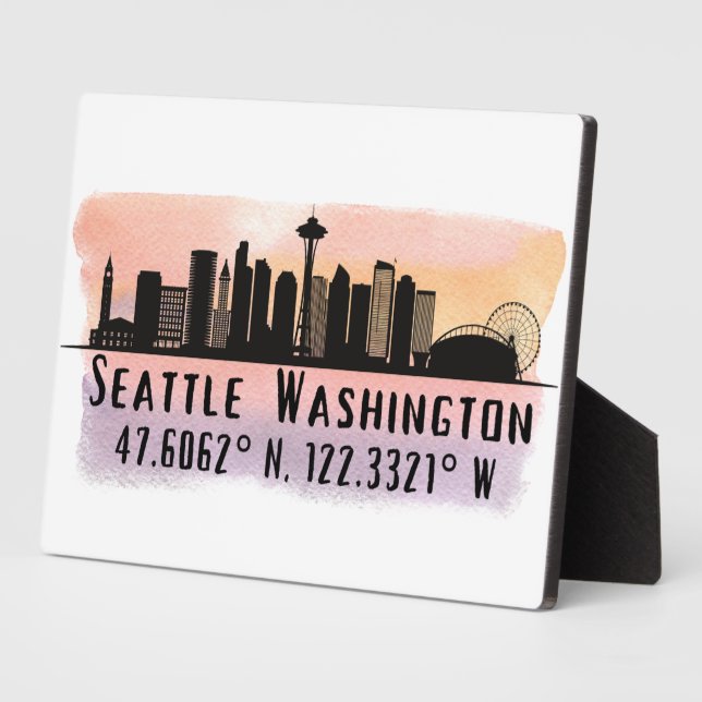 Seattle Skyline Latitude and Longitude Tabletop Plaque (Side)