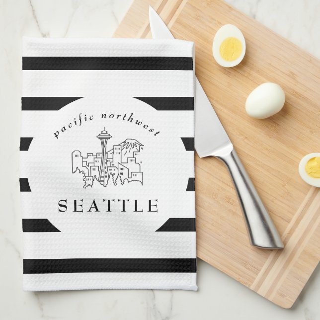Seattle Skyline Pacific Northwest Minimal Outline Tea Towel (Quarter Fold)