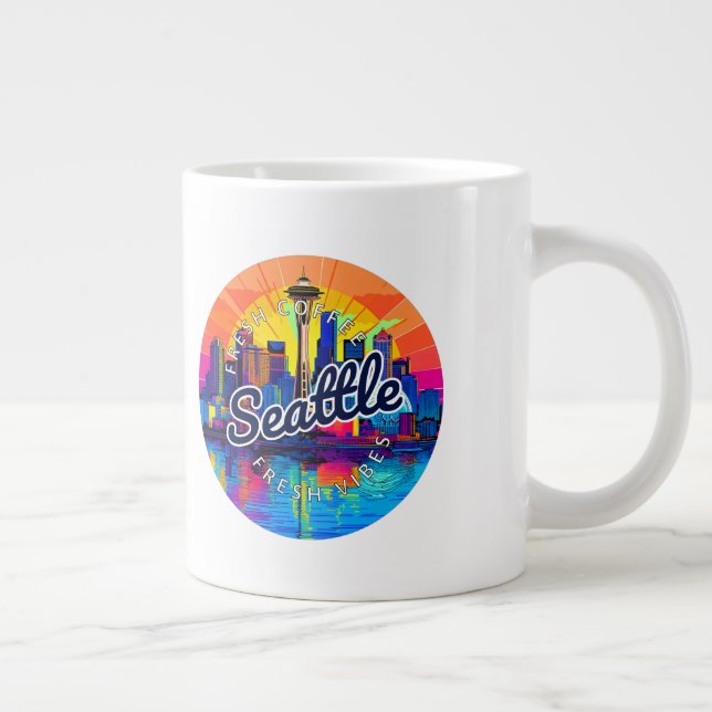 Seattle Skyline Stroke Large Coffee Mug (Right)