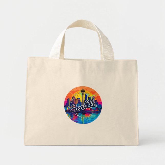 Seattle Skyline Stroke Mini Tote Bag (Front)