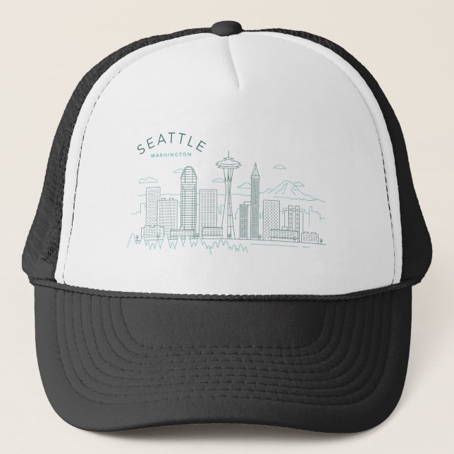 Seattle Skyline Stroke Trucker Hat (Front)