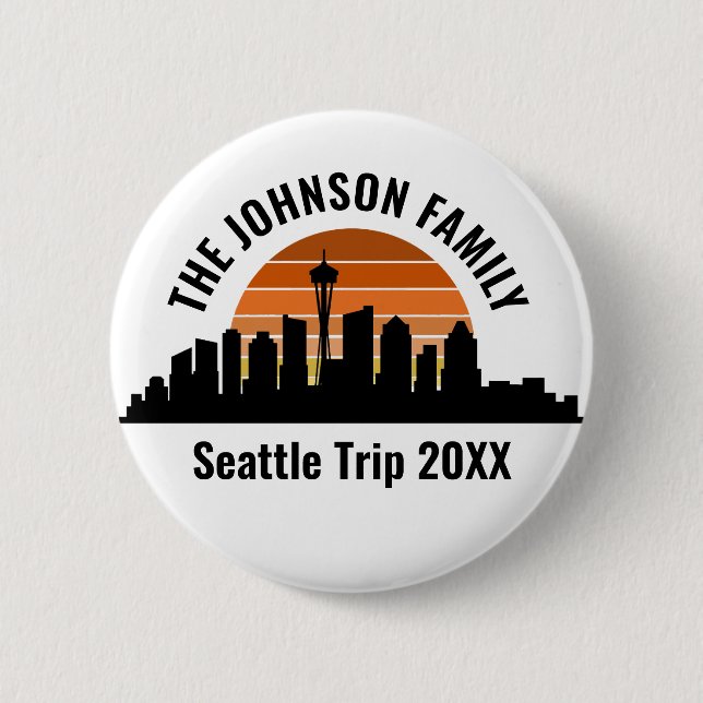 Seattle Skyline Sunset Custom Family Vacation 6 Cm Round Badge (Front)
