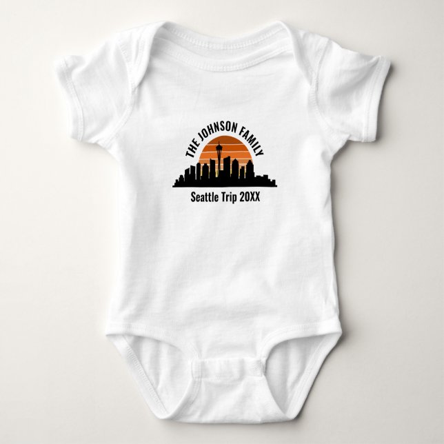 Seattle Skyline Sunset Custom Vacation Baby Bodysuit (Front)