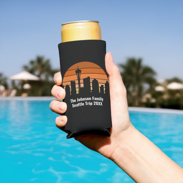 Seattle Skyline Sunset Personalised Seltzer Can Cooler (In Situ Pool)