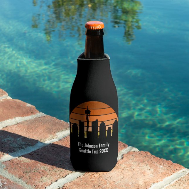 Seattle Skyline Sunset Personalised Trip Keepsake Bottle Cooler (In Situ Pool)
