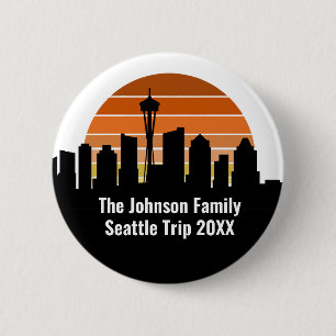 Seattle Skyline Sunset Trip Keepsake Personalised 6 Cm Round Badge
