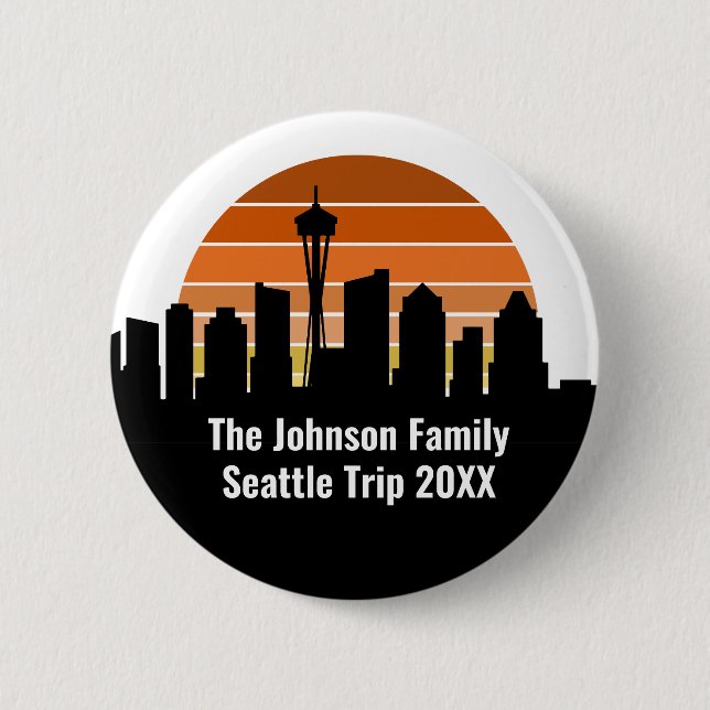 Seattle Skyline Sunset Trip Keepsake Personalised 6 Cm Round Badge (Front)