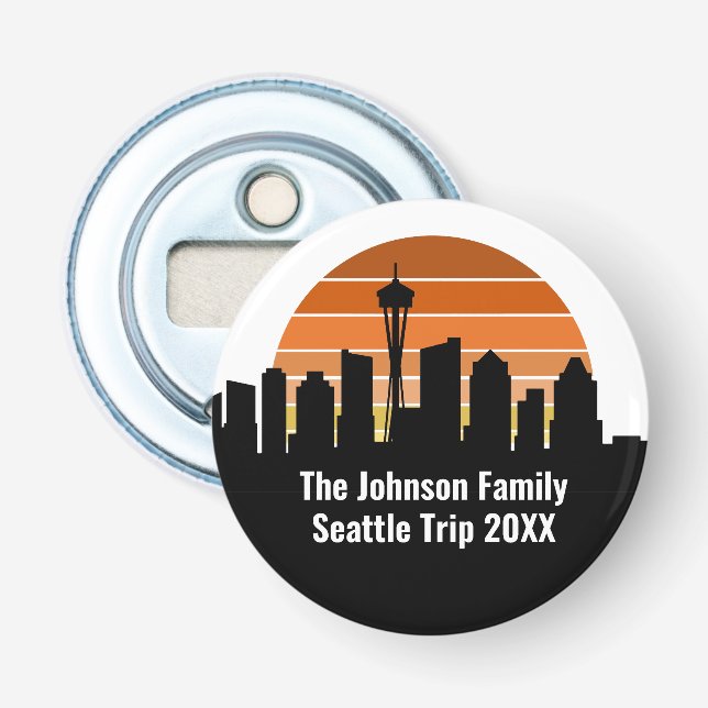 Seattle Skyline Sunset Trip Keepsake Personalised Bottle Opener (Front)