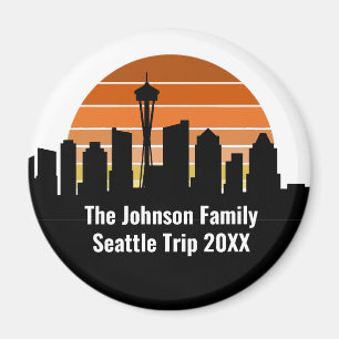 Seattle Skyline Sunset Trip Keepsake Personalized Magnet