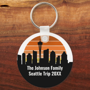 Seattle Skyline Sunset Trip Personalised Key Ring