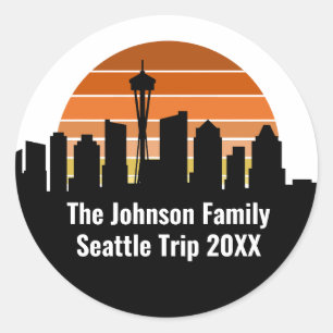 Seattle Skyline Sunset Trip Personalized Classic Round Sticker