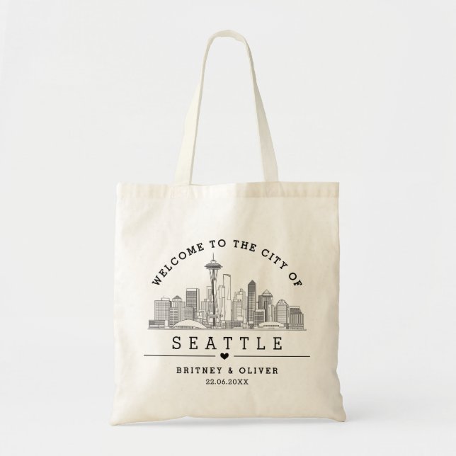 Seattle Skyline Tote Bag – Custom Wedding favour (Front)