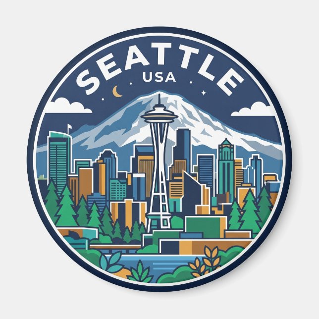 Seattle Skyline Washington Magnet (Front)