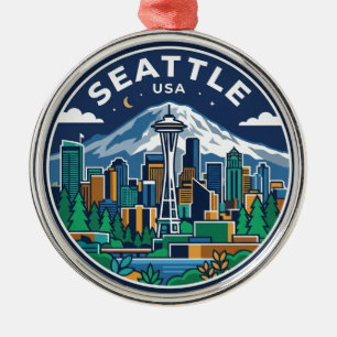Seattle Skyline Washington Metal Tree Decoration