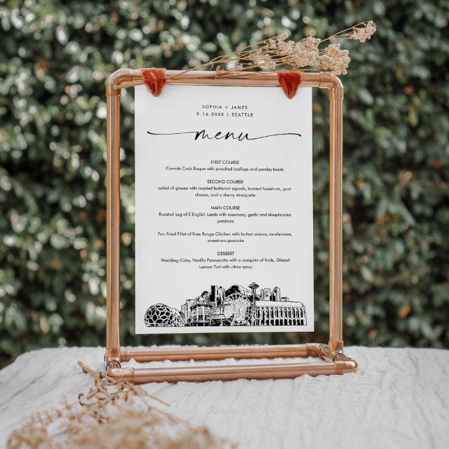 Seattle Skyline Wedding Dinner Menu Card 5x7 (Creator Uploaded)