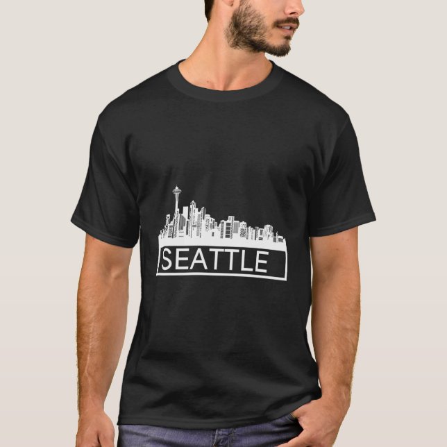 Seattle Skyline - White Graphics T-Shirt (Front)