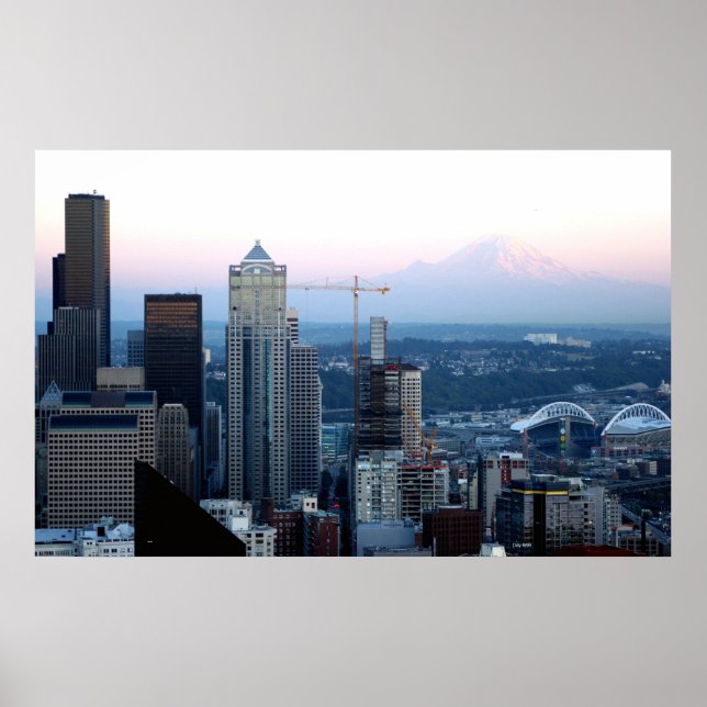 Seattle Skyline with Mt. Rainier Poster (Front)