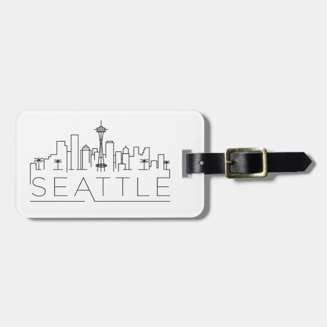 Seattle Stylised City Skyline Luggage Tag (Front Horizontal)