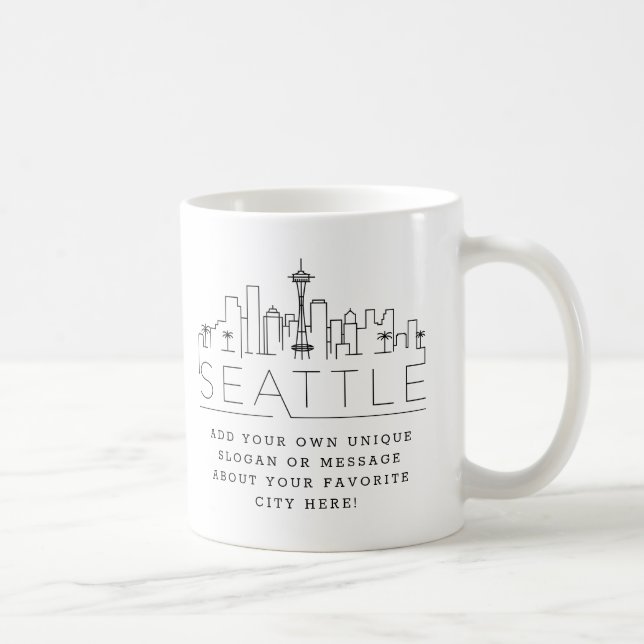 Seattle Stylised Skyline | Custom Slogan Coffee Mug (Right)