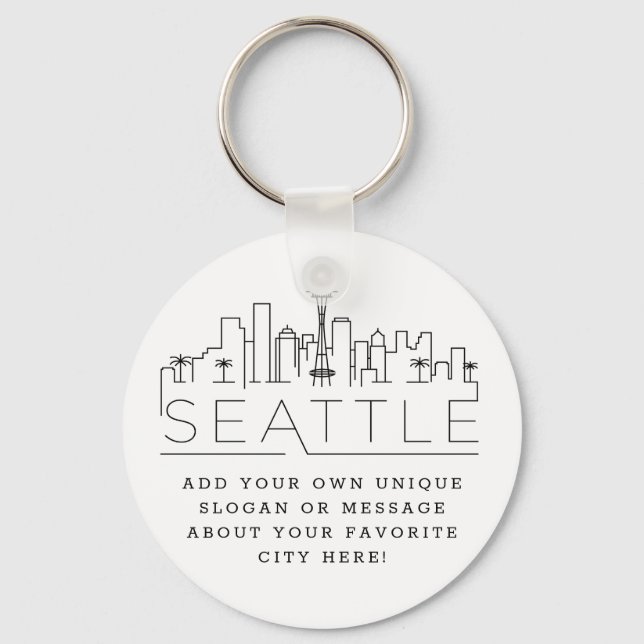 Seattle Stylized Skyline | Custom Slogan Key Ring (Front)