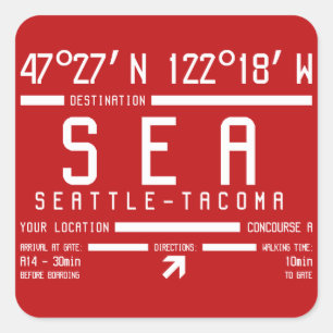 Seattle-Tacoma IATA International Airport Code SEA Square Sticker