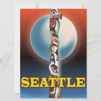 Seattle Totem pole travel poster print Invitation