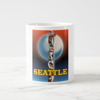 Seattle Totem pole travel poster print Large Coffee Mug