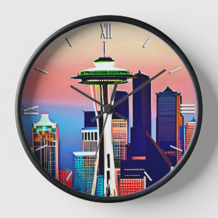 Seattle under a Dawn Sky Clock