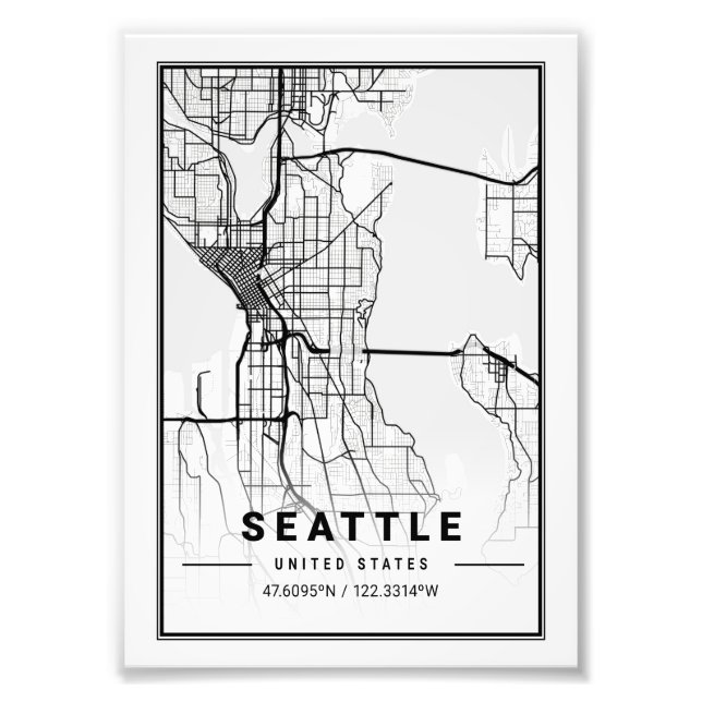 Seattle - United States Ligth City Map Photo Print (Front)