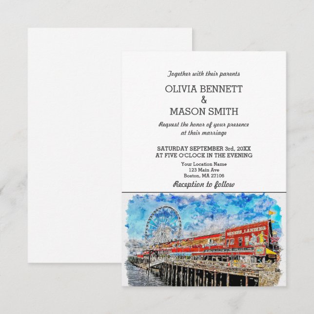 Seattle Wa Skyline Cityscape Wedding Invitation (Front/Back)