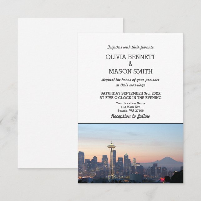 Seattle Wa Skyline Cityscape Wedding Invitation (Front/Back)