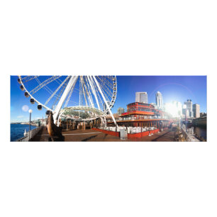 Seattle  WA   Sunny Pier & the Big Wheel   36x12 Photo Print