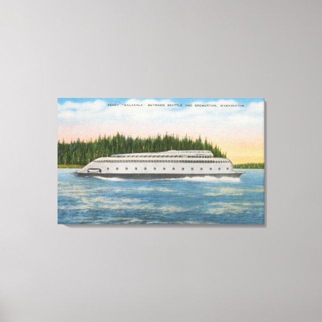 Seattle, WA - View of Kalakala Ferry on Puget Canvas Print (Front)