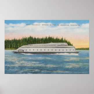 Seattle, WA - View of Kalakala Ferry on Puget Poster