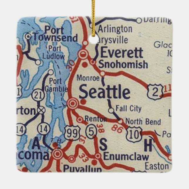 Seattle WA Vintage Map Ceramic Ornament (Back)
