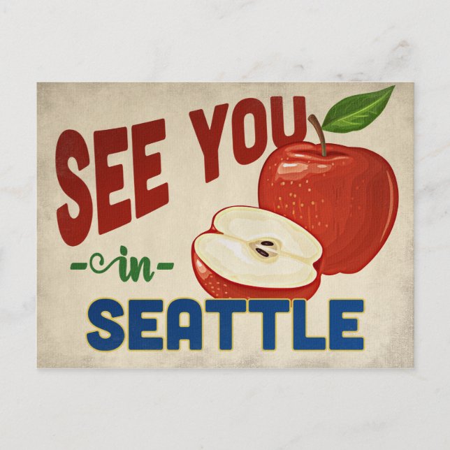 Seattle Washington Apple - Vintage Travel Postcard (Front)