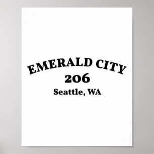 Seattle Washington Area Code 206 Emerald City Poster