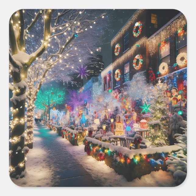 Seattle, Washington at Christmas Time Square Sticker (Front)