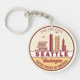 Seattle Washington City Skyline Emblem Key Ring