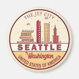 Seattle Washington City Skyline Emblem Magnet