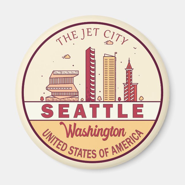 Seattle Washington City Skyline Emblem Magnet (Front)
