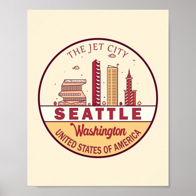 Seattle Washington City Skyline Emblem Poster (Front)