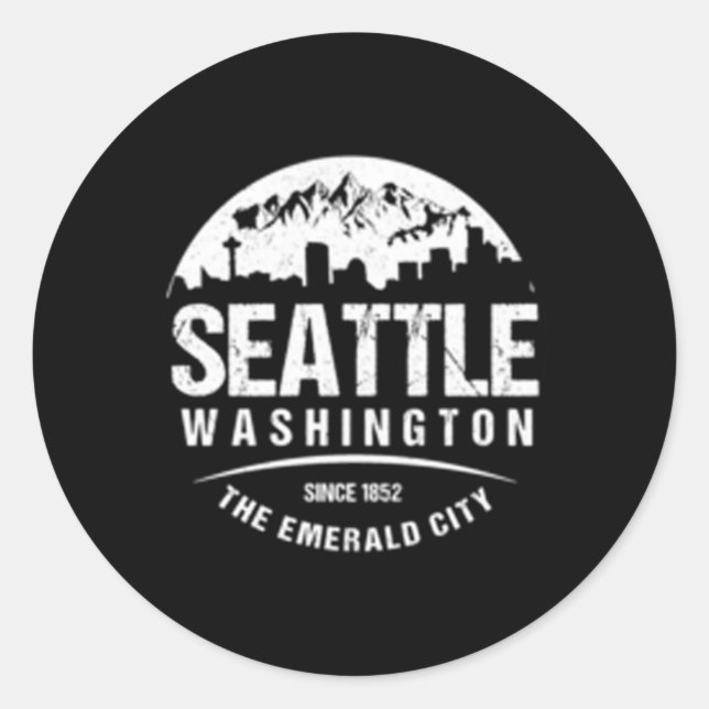 Seattle Washington City Skyline Grunge Classic Round Sticker (Front)