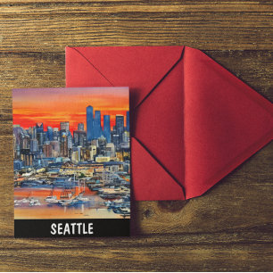 Seattle Washington Cityscape Sunset Postcard