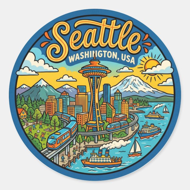 Seattle Washington Classic Round Sticker (Front)